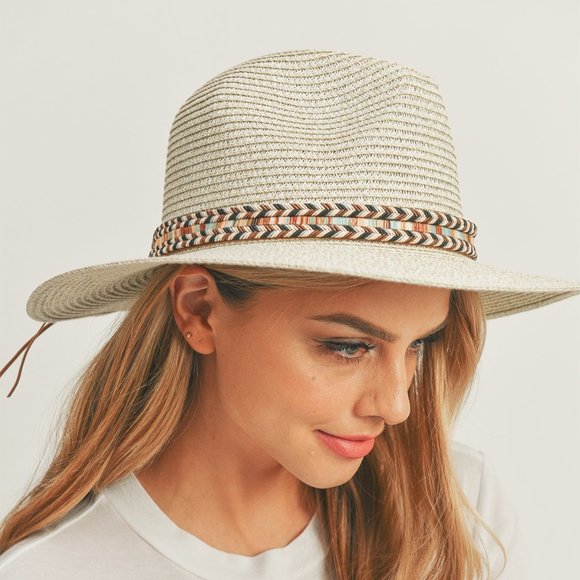 #89 MULTI COLOR BRAIDED BAND PANAMA HAT - Picture 2 of 7